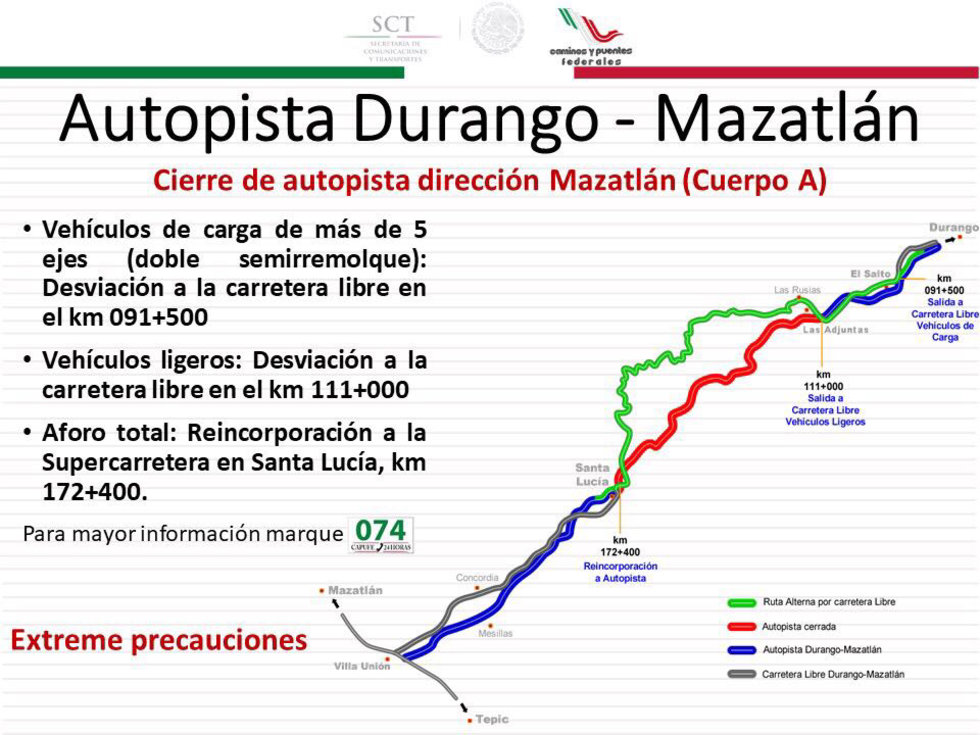 cierre carretera mazatlan durango