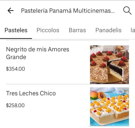 Pide pasteles de la Panamá por Uber Eats